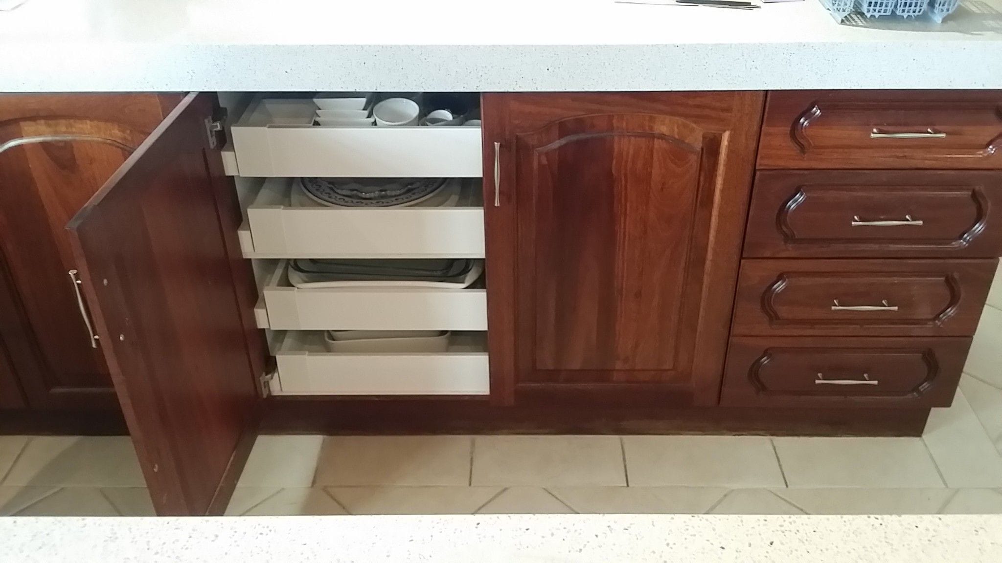 Internal Drawers installed by Easy Access Kitchens behind solid Jarrah doors. 