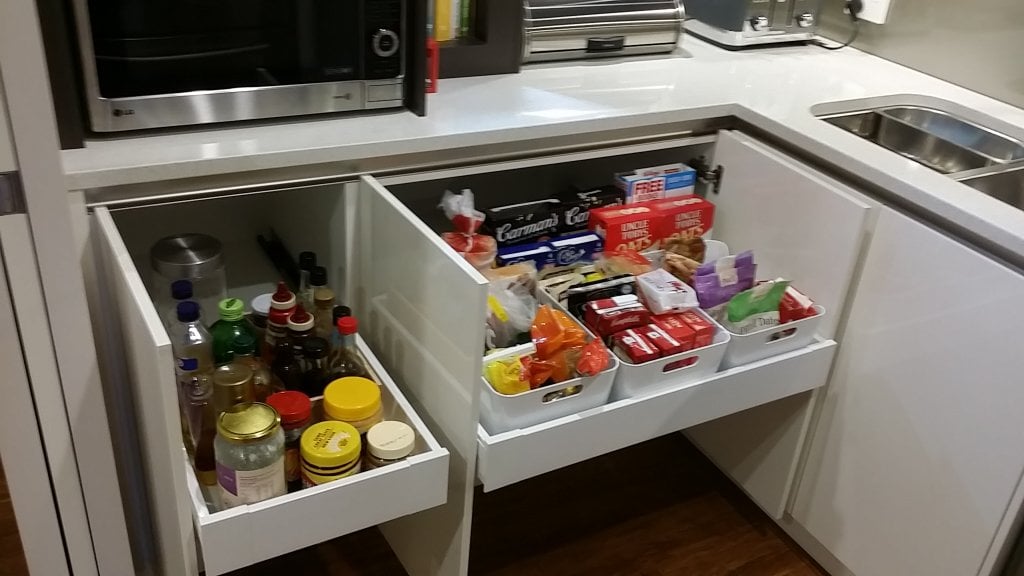 Inner drawers to a walk in kitchenette pantry larder. Some call it a butlers kitchen. 